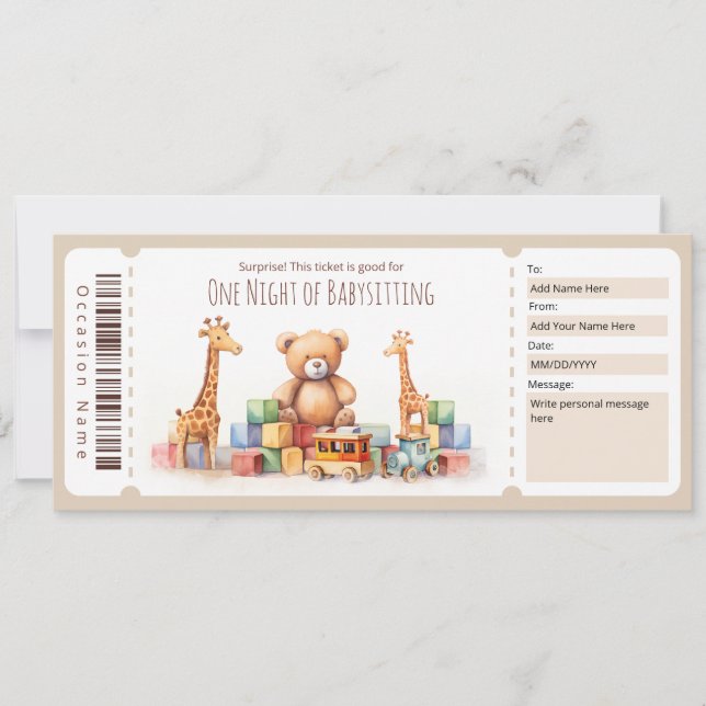 Surprise  Babysitting Voucher Template (Front)