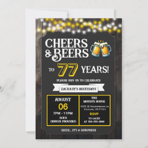 Surprise Backyard Cheers and Beers to 77 Years Invitation