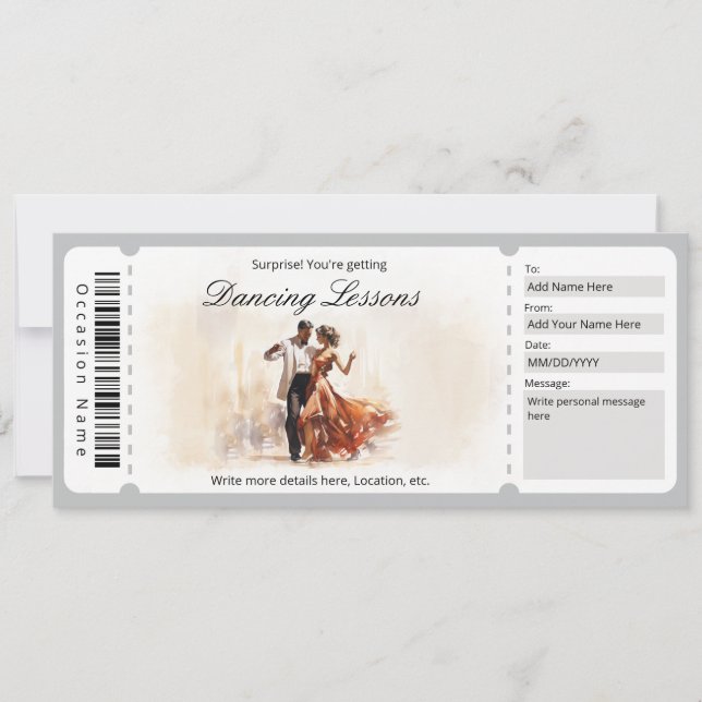 Surprise Ballroom Dancing Lessons Gift Certificate Invitation (Front)