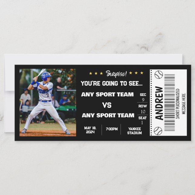 Surprise Baseball Game Stadium Gift Ticket Invitation (Front)