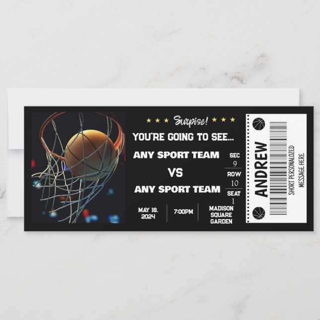 SURPRISE BASKETBALL GIFT TICKET INVITATION (Front)