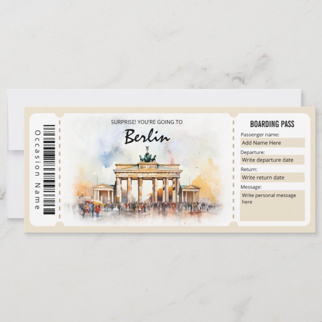 Surprise Berlin Plane Boarding Pass Ticket Invitation (Front)