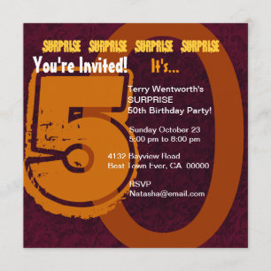 SURPRISE Big 50th Birthday Burgundy Gold F001 Invitation