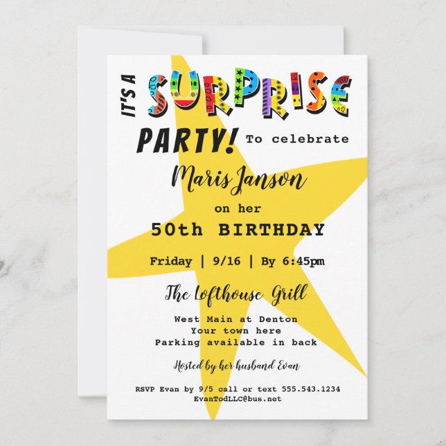 SURPRISE BIRTHDAY ANNIVERSARY ANY PARTY INVITATION (Front)