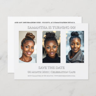 Surprise birthday any age 3 photo party template postcard