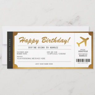 Surprise Birthday Boarding Pass Plane Gold Ticket Invitation