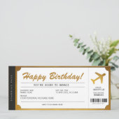 Surprise Birthday Boarding Pass Plane Gold Ticket Invitation (Standing Front)