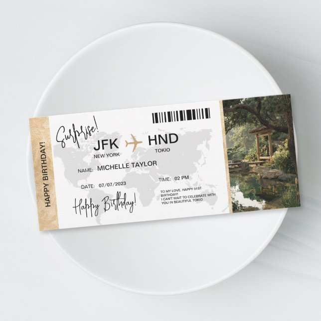 Surprise Birthday Boarding Pass Tokio Trip Ticket Invitation (Tokio Japan boarding pass surprise trip for anniversary, birthday, graduation...)