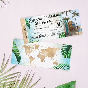 Surprise Birthday Boarding Pass Trip Ticket Beach Invitation
