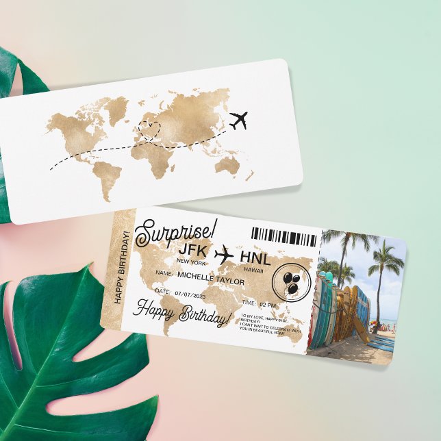 Surprise Birthday Boarding Pass Trip Ticket Hawaii Invitation (Creator Uploaded)