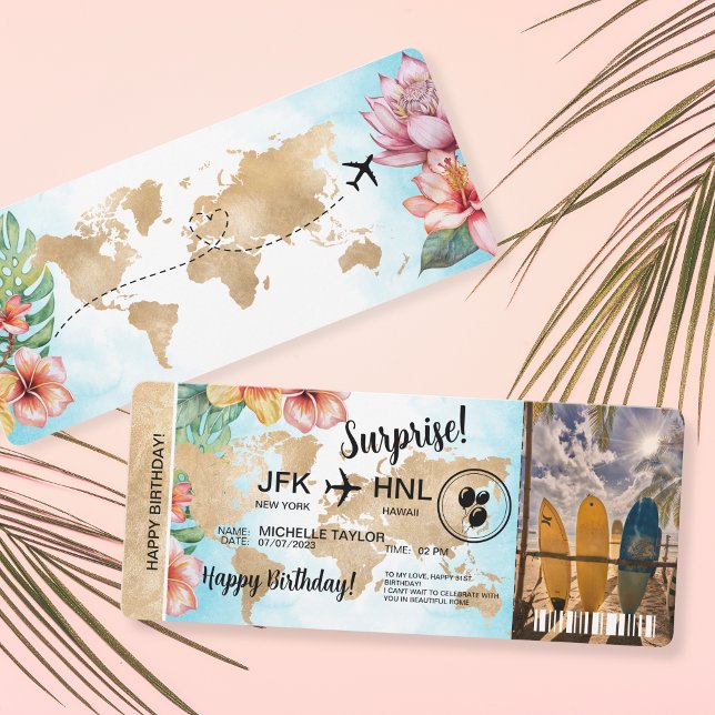 Surprise Birthday Boarding Pass Trip Ticket Hawaii Invitation (Creator Uploaded)