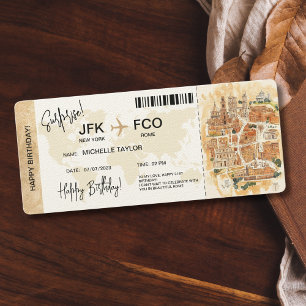 Surprise Birthday Boarding Pass Trip Ticket Invitation