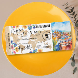 Surprise Birthday Boarding Pass Trip Ticket Mexico Invitation