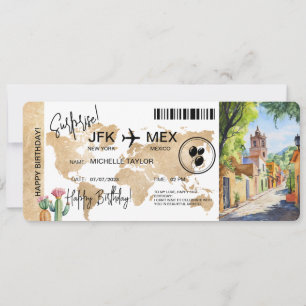 Surprise Birthday Boarding Pass Trip Ticket Mexico Invitation