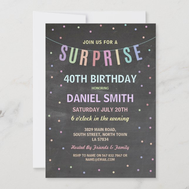 Surprise Birthday Chalk Polka Dot Party Invitation (Front)