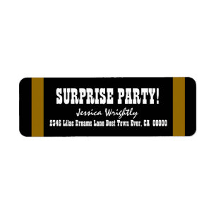 SURPRISE BIRTHDAY Dark Gold Stripes V06 Return Address Label