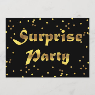 Surprise Birthday Faux Gold Foil Confetti Black Invitation
