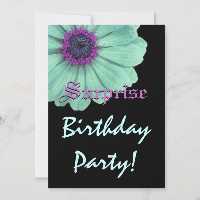 SURPRISE Birthday Green Purple Daisy Custom Name Invitation (Front)