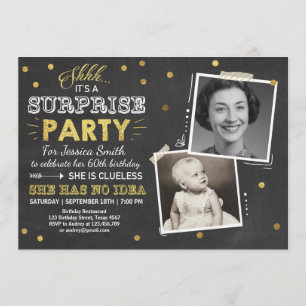 Surprise birthday invitation Chalkboard Gold