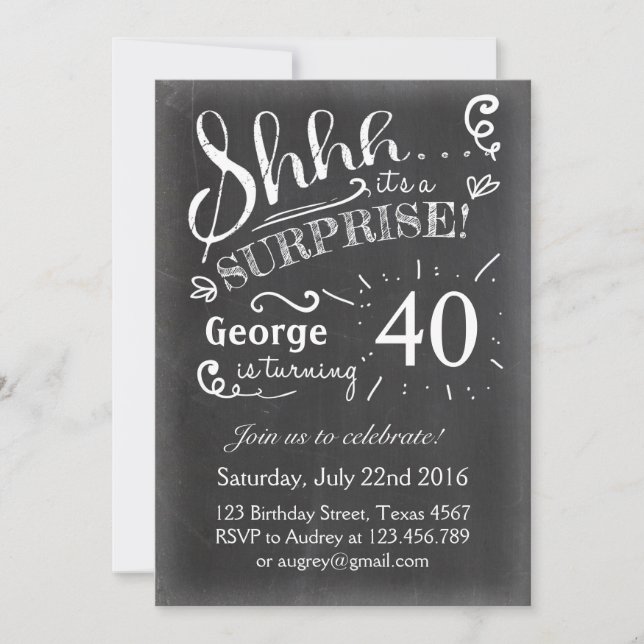Surprise birthday invitation Chalkboard Rustic (Front)