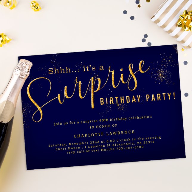 Surprise Birthday Invitation – Navy & Gold Glitter (Surprise Birthday Party Invitation )