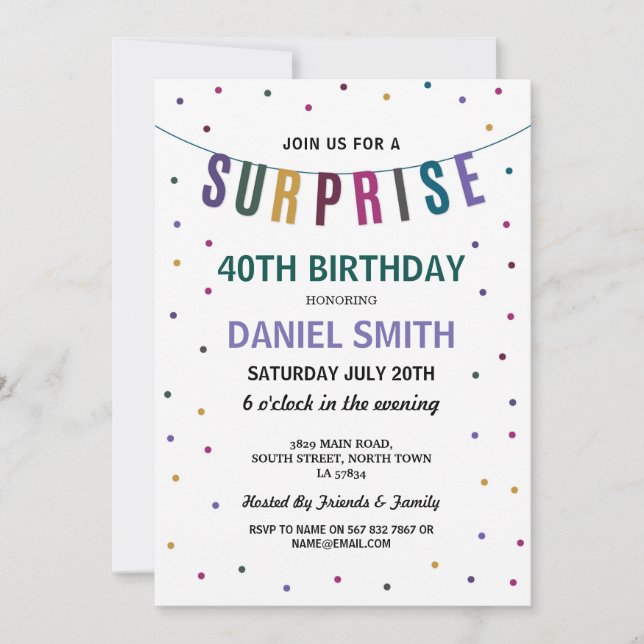 Surprise Birthday Men's Polka Dot Party Invitation (Front)