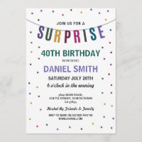 Surprise Birthday Men's Polka Dot Party Invitation