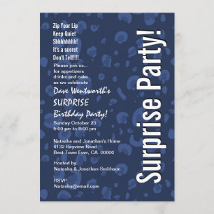 SURPRISE Birthday Modern Navy Blue White Confetti Invitation