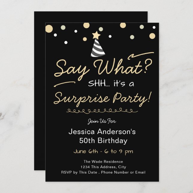 Surprise Birthday Party Any Age Minimal Confetti Invitation (Front/Back)