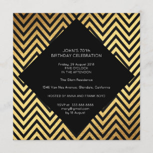 Surprise Birthday Party Art Deco Geometric Gold Invitation