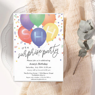 Surprise Birthday Party Balloons & Confetti Invitation