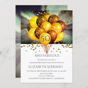 Surprise Birthday Party Balloons Glitter   Any Age Invitation