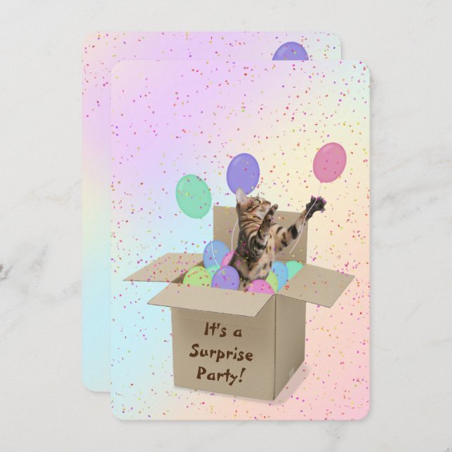 Surprise Birthday Party Bengal cat in box Invitation (Front/Back)