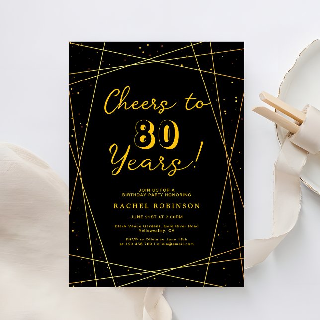 Surprise Birthday Party Black & Gold Geometric Invitation (Creator Uploaded)