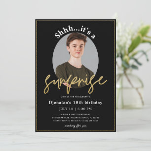 Surprise Birthday Party Black Gold Invitation Card