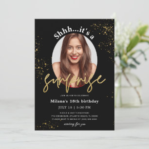 Surprise Birthday Party Black Gold Invitation Card