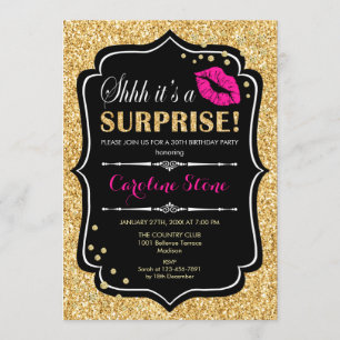 Surprise Birthday Party - Black Pink Gold Invitation