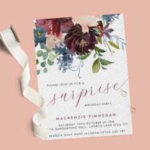 Surprise Birthday Party Burgundy & Navy Floral