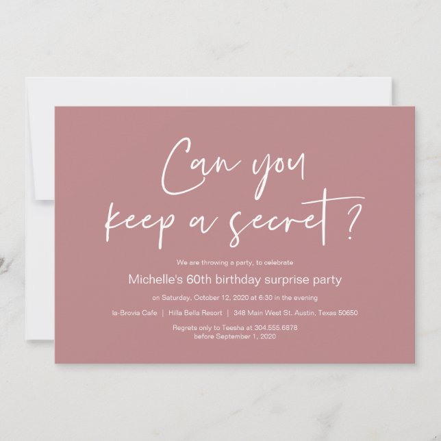 Surprise Birthday Party Celebration, Dusty Rose Invitation (Front)