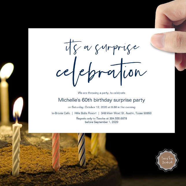 Surprise Birthday Party Celebration Invitation (Surprise Birthday Party Celebration Invitation Card, PDF, in Navy Blue)