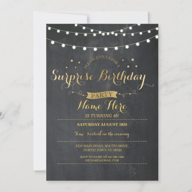 Surprise Birthday Party Chalkboard Any Age Invite (Front)