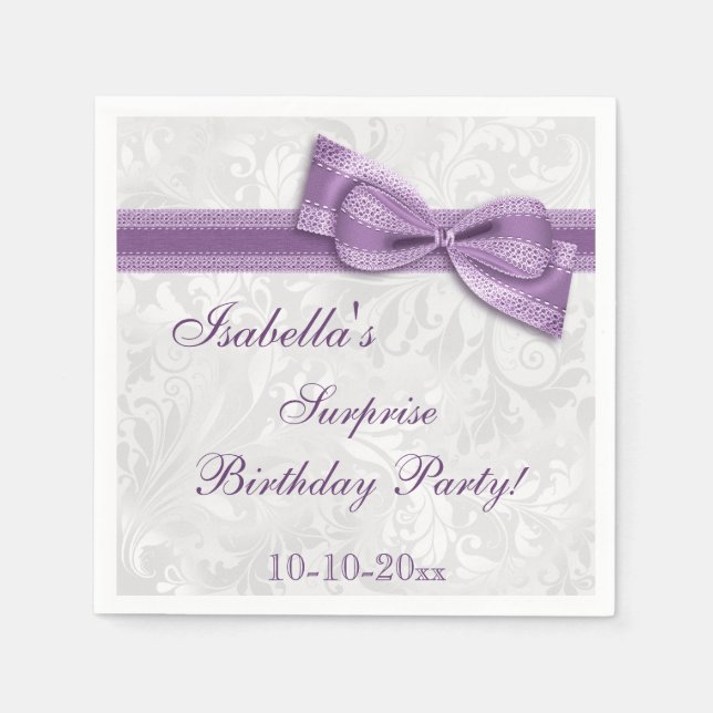 SURPRISE Birthday Party Damask and Bow Napkin (Front)