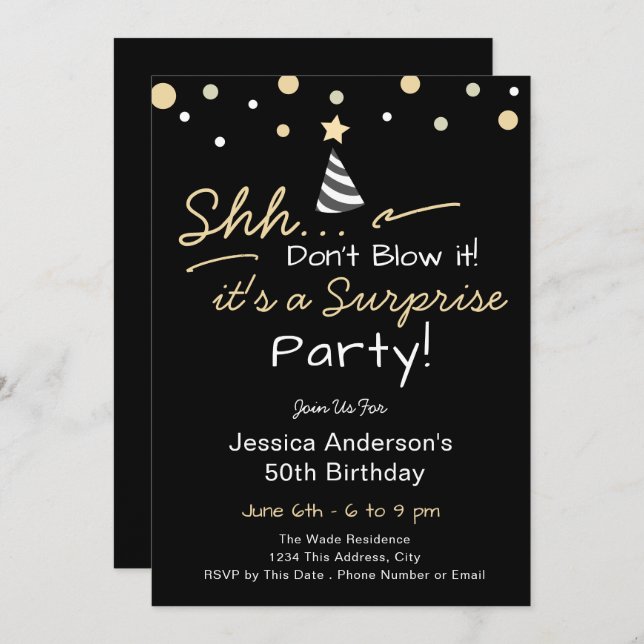 Surprise Birthday Party don't blow it Invitation (Front/Back)