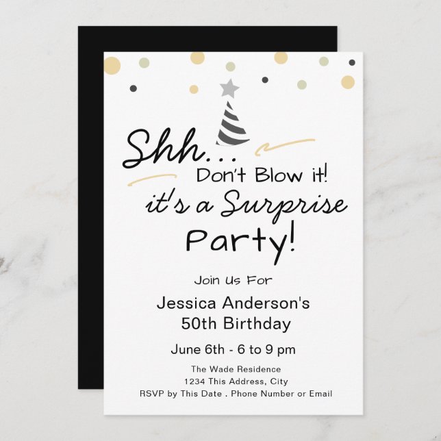 Surprise Birthday Party don't blow it Invitation (Front/Back)