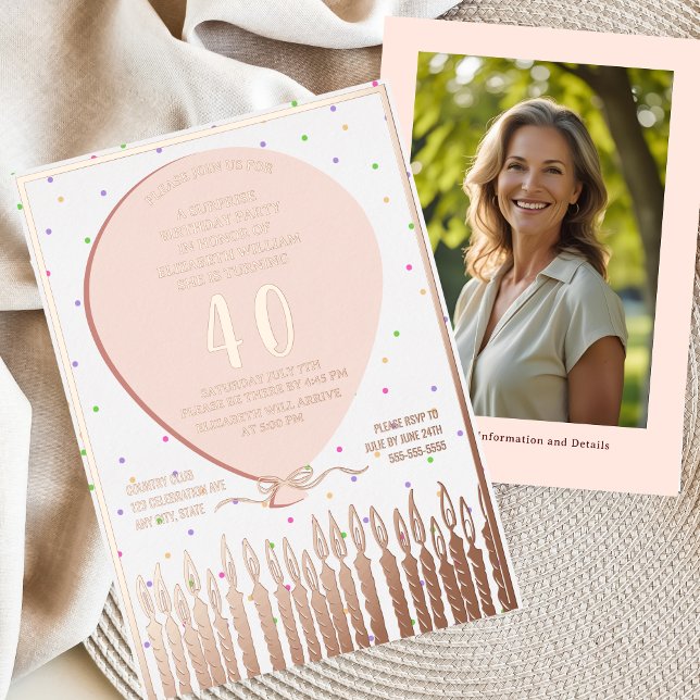 Surprise Birthday Party Foil Invitation 40th Pink (Creator Uploaded)