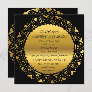 Surprise Birthday Party Golden Black Lace Glam Invitation
