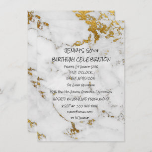 Surprise Birthday Party Golden Brushes Marble Glam Invitation