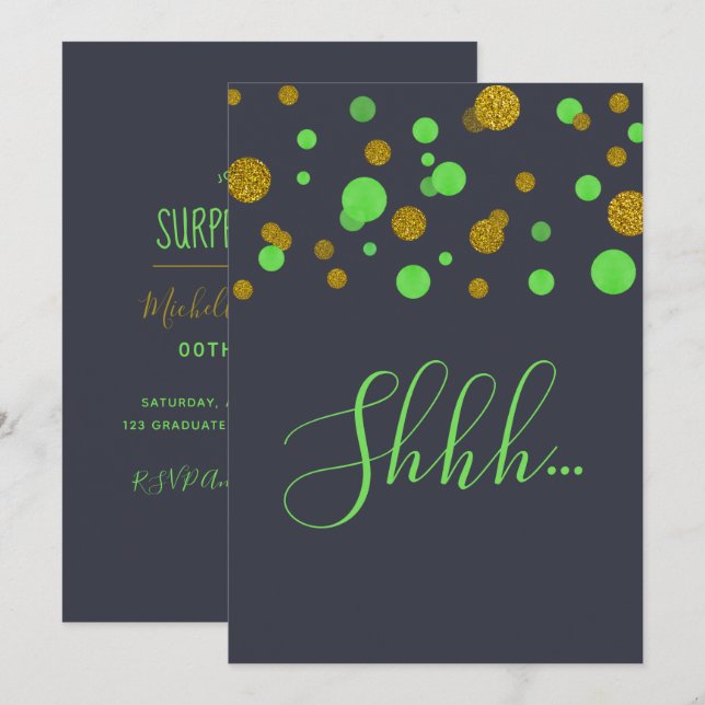 Surprise Birthday Party green and gold confetti Invitation (Front/Back)