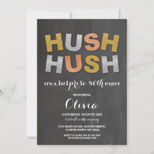 Surprise Birthday Party Hush Hush Chalk Metallic Invitation