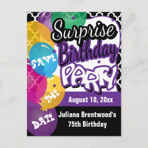 Surprise Birthday Party in Purple Save the Date Announcement Postcard